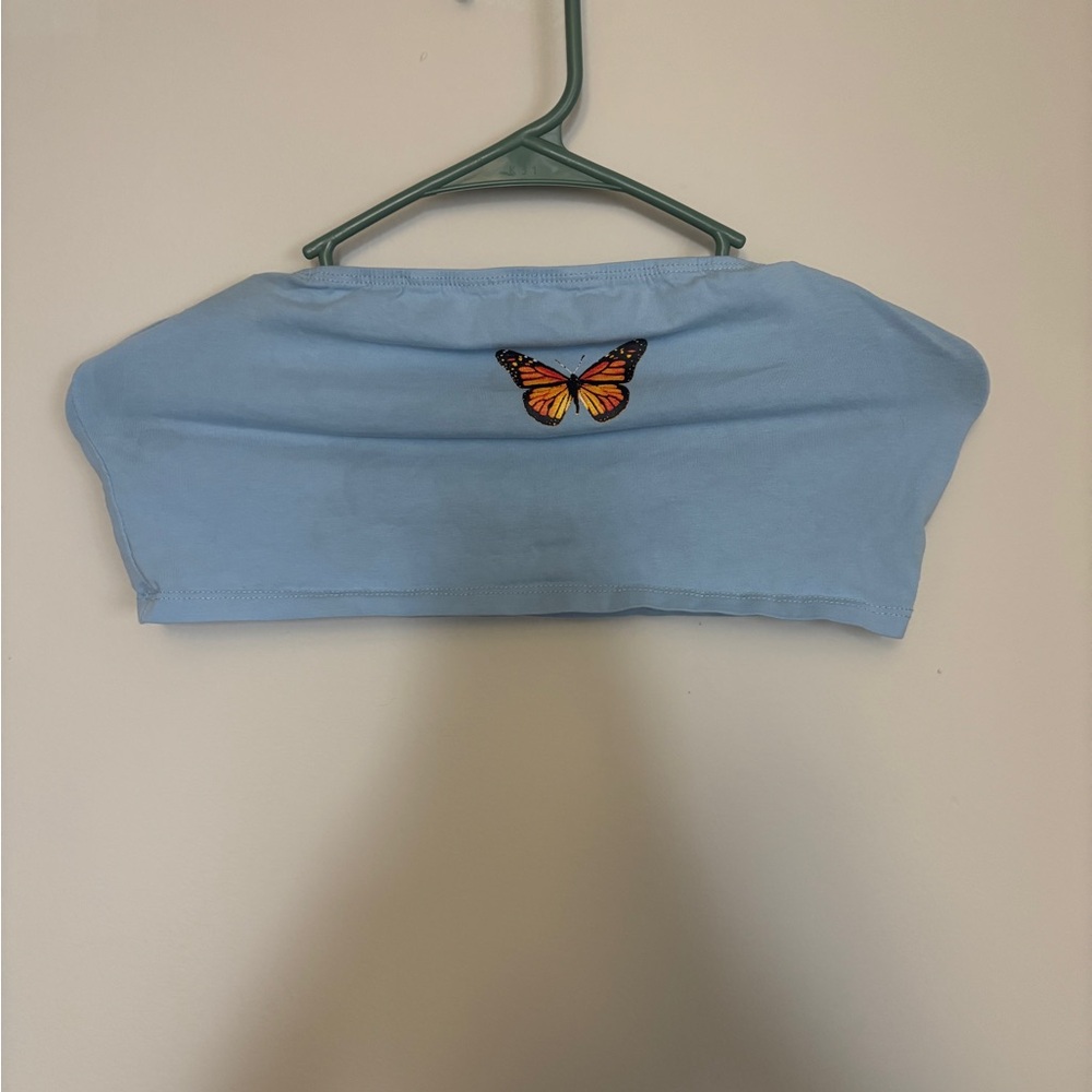 Blue Butterfly Embroidered Women's Top